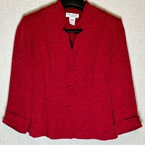 Red Blazer Christmas Jacket Size 6 Petite Button Closure Quilted Paisley Design